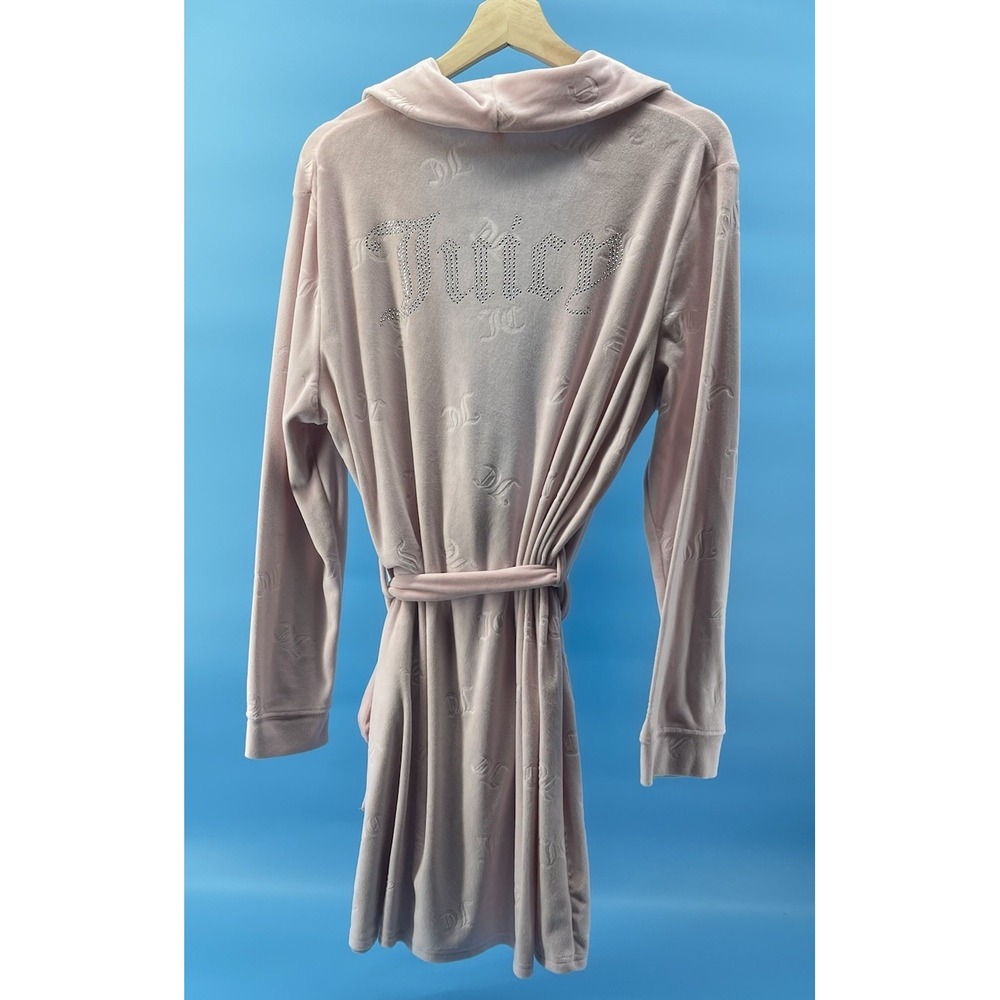 Juicy Couture Pink Velour Women's Robe Small Rhinestones‎ Spell Out Belt - Picture 2 of 7